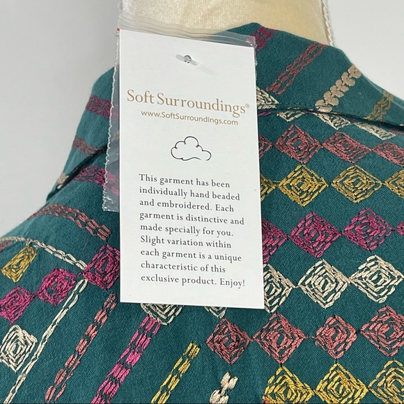 NWT Soft Surroundings Terrare Tunic Shirt Size S Green Embroidered - Picture 11 of 12